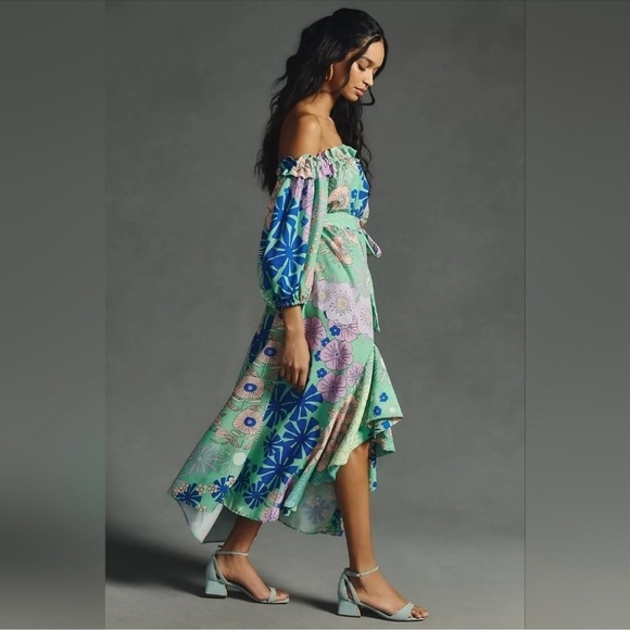 NWT Anthropologie x Oopscool Off-The-Shoulder Printed Dress, Size XS - Picture 3 of 10